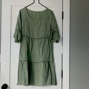 Lungo L’arno 100% linen babydoll dress with homemade mending